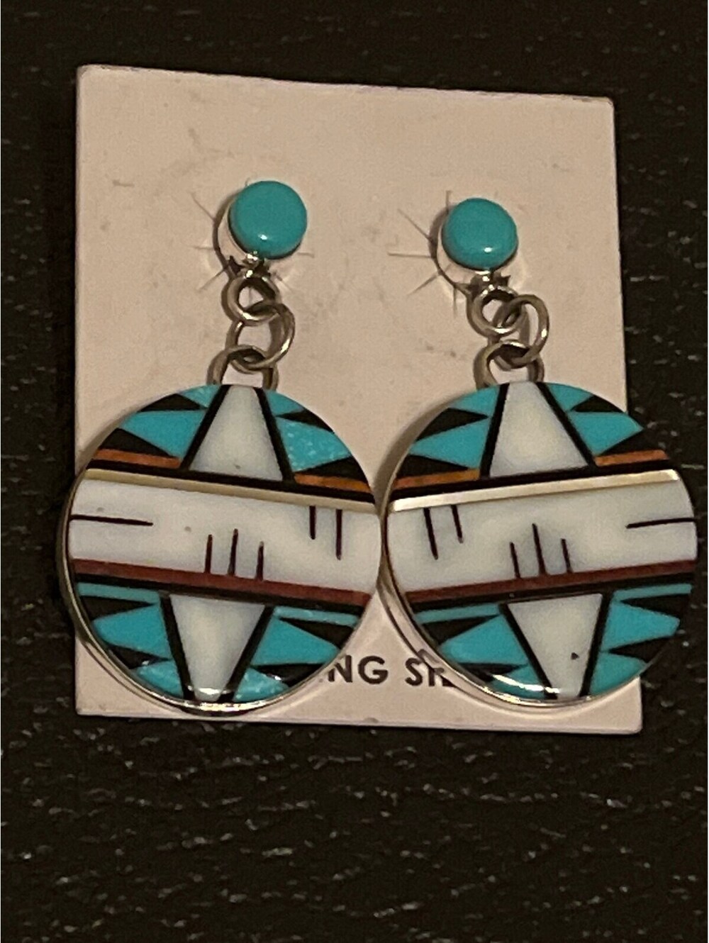 Native American Zuni handmade sterling silver inlay turquoise earrings
